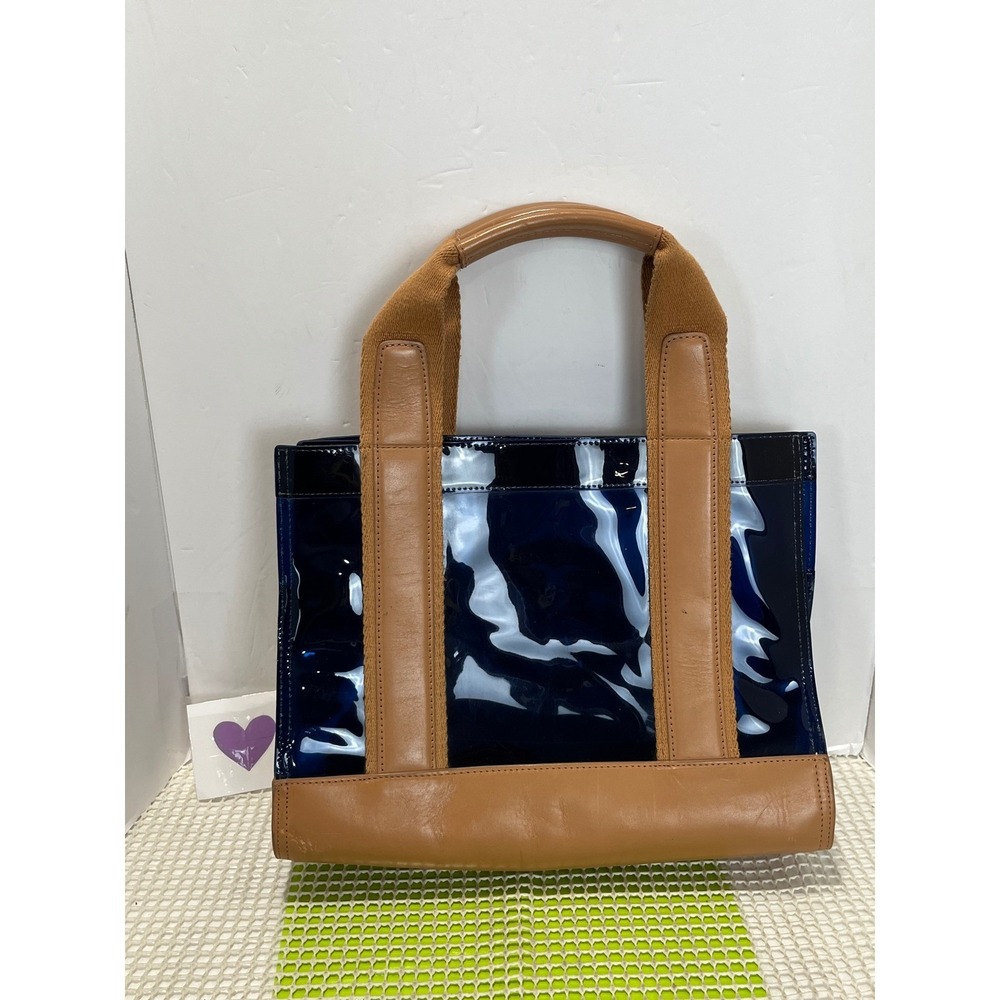 Tory Burch Jesse Mini Tote Surf Blue Navy Tan Leather Handbag New imperfection - Picture 2 of 9